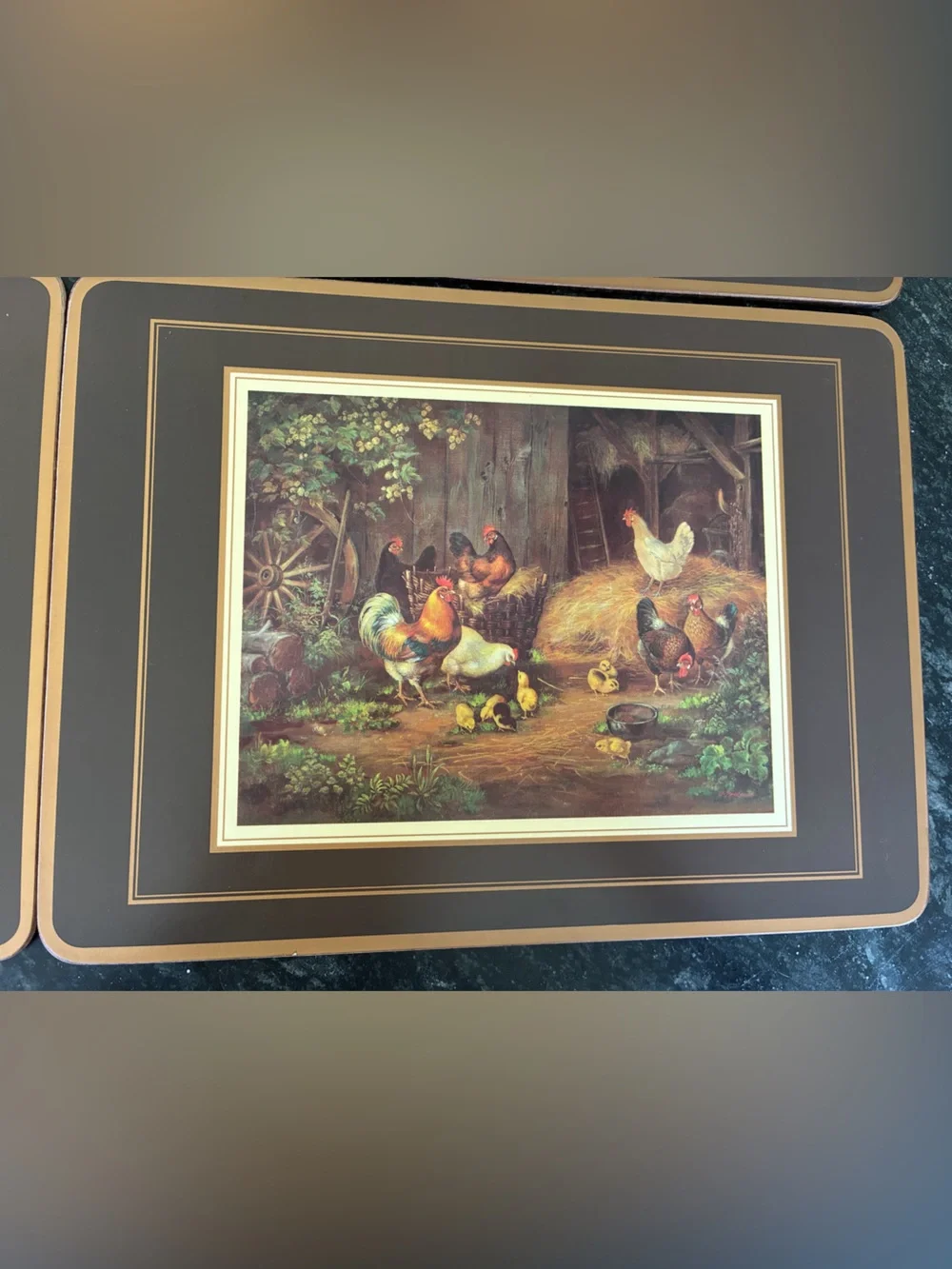 Pimpernel Vintage Set of 4 Traditional Barnyard Scene Chickens Rooster Placemats